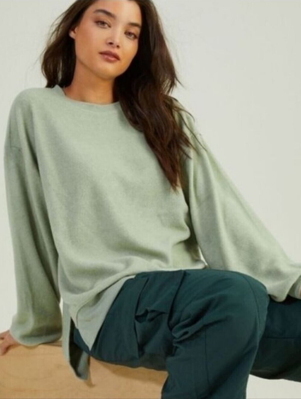 Altar'd State Heathered Green Drop Shoulder Oversized Sweatshirt Size Medium